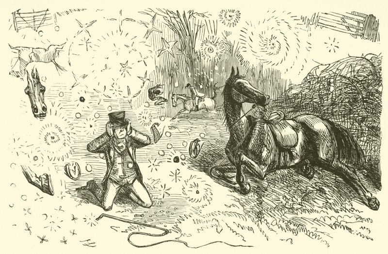 Chute pendant la chasse (gravure) - John (after) Leech
