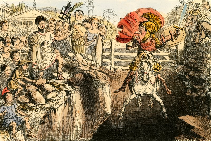 Le galant Curtius sautant dans les gouffres - John Leech