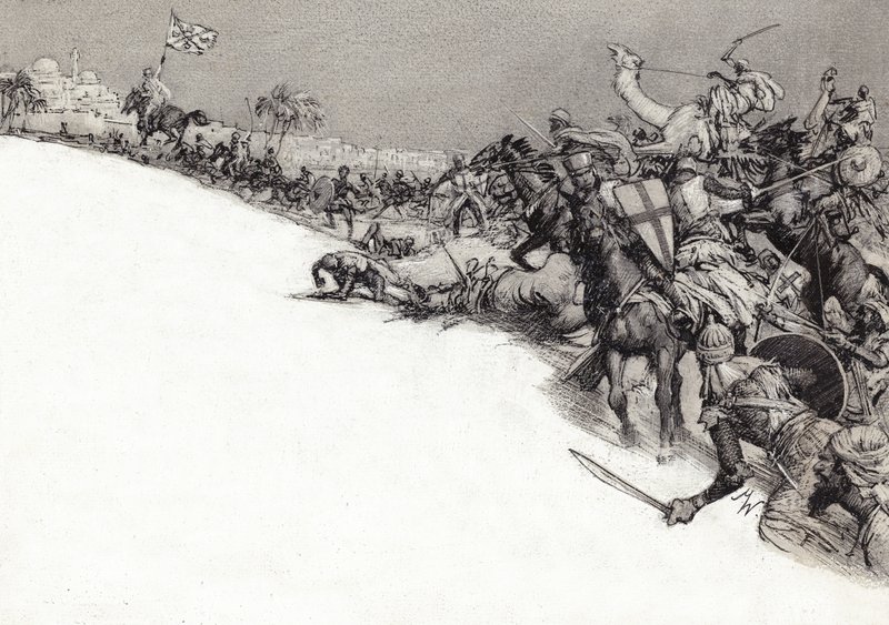 Sarrasins attaquant Jérusalem (gouache sur papier) - John Millar Watt