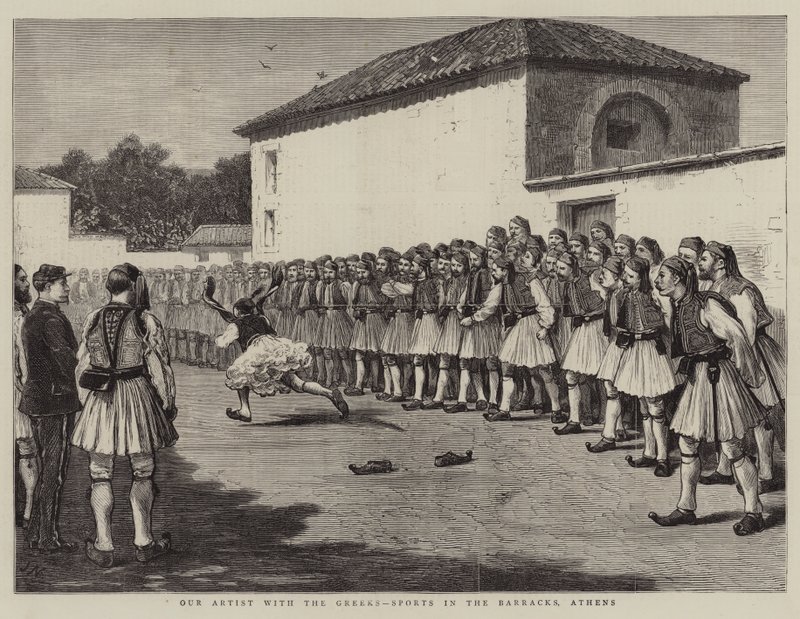Notre artiste avec les Grecs, sports dans la caserne, Athènes - Joseph Nash