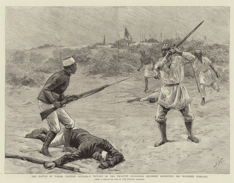 La Bataille de Tokar, Soudan Oriental, un Soldat du Douzième Régiment Soudanais défendant son Camarade Blessé - Joseph Nash