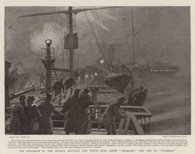 La Collision dans la Mersey entre le Liner White Star Germanic et le SS Cumbrae - Joseph Nash