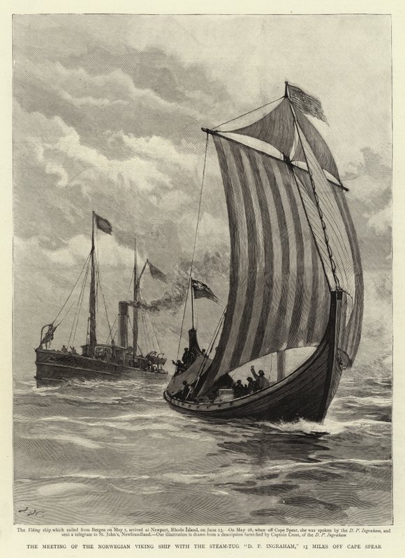 La rencontre du navire viking norvégien avec le remorqueur à vapeur D P Ingraham, à 15 miles du cap Spear - Joseph Nash