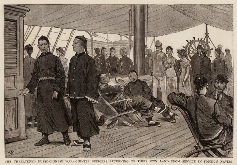 La guerre russo-chinoise menacée, officiers chinois retournant dans leur propre pays après avoir servi dans des marines étrangères - Joseph Nash