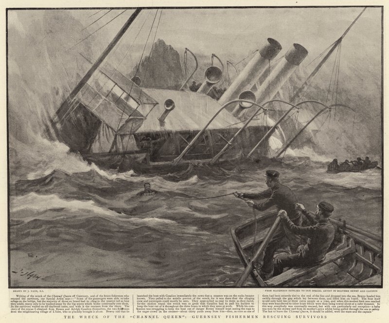 Le Naufrage de la Channel Queen, Pêcheurs de Guernesey Sauvant des Survivants - Joseph Nash