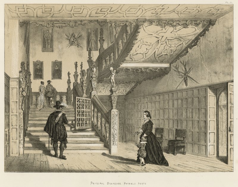 Escalier principal, Hatfield, Herts - Joseph Nash