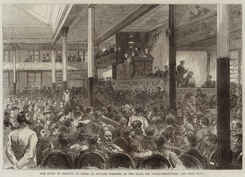 Le droit de réunion à Paris, M. Ducasse parlant à la Salle des Folies-Belleville - Jules Pelcoq
