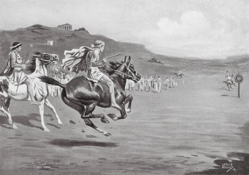 Cavaliers grecs lançant le javelot - Leslie Mosley