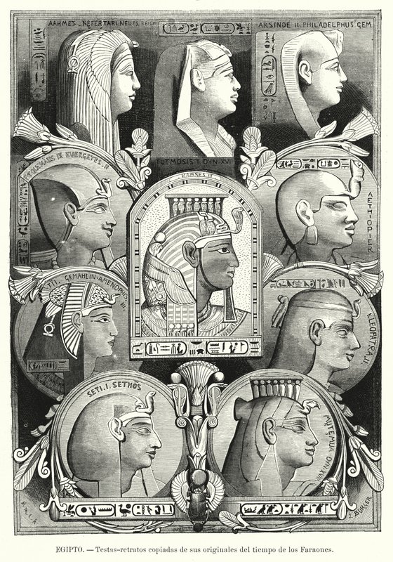 Têtes de portraits égyptiens anciens (lithographie) - Lothar Michael Burger