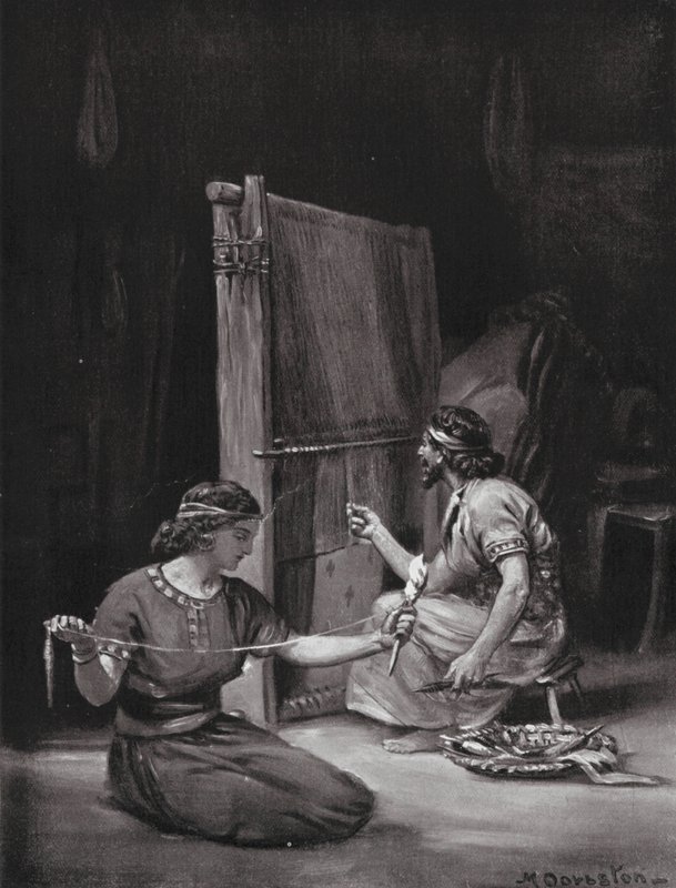 Un métier à tisser babylonien (lithographie) - Margaret (after) Dovaston