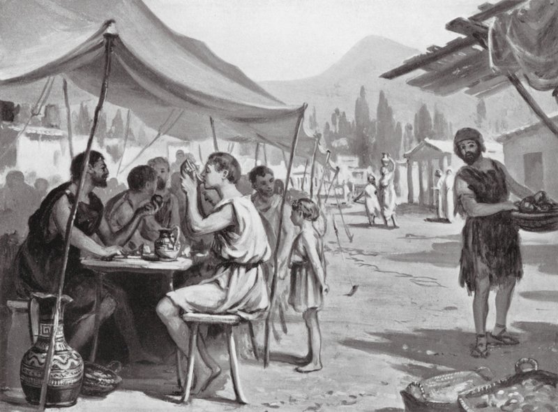 Spartiates mangeant aux tables publiques (litho) - Margaret (after) Dovaston