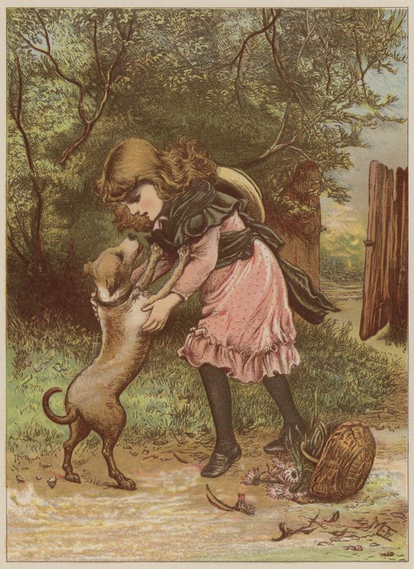 Fille jouant avec un chien - Mary Ellen Edwards