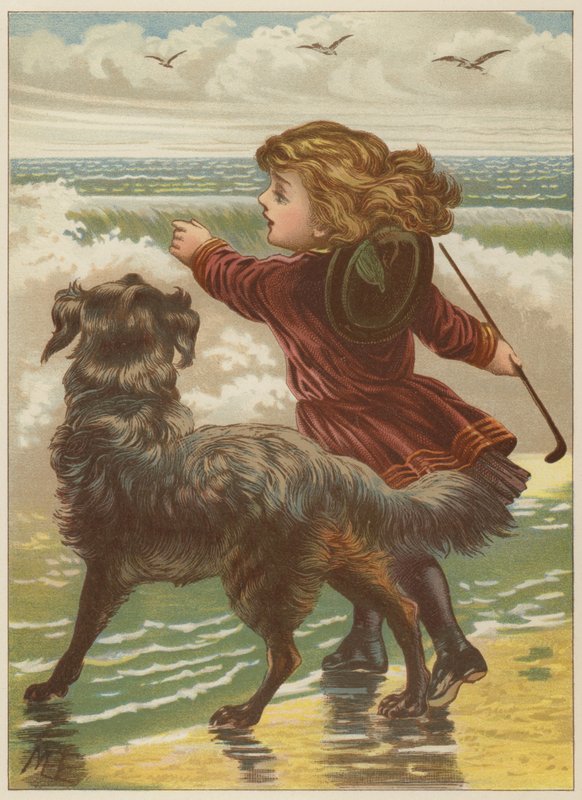 Fille avec un chien sur la plage - Mary Ellen Edwards