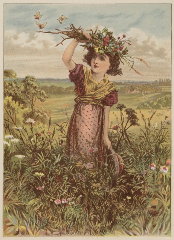 Fille avec des fleurs et des papillons - Mary Ellen Edwards