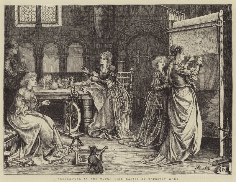 Broderie dans le temps ancien, dames au travail de tapisserie - Matthew White Ridley