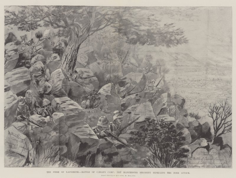 Le siège de Ladysmith, bataille du camp de César, le régiment de Manchester repoussant l