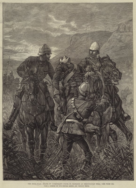 La guerre zouloue, mort du lieutenant Frith dans une escarmouche à la colline d