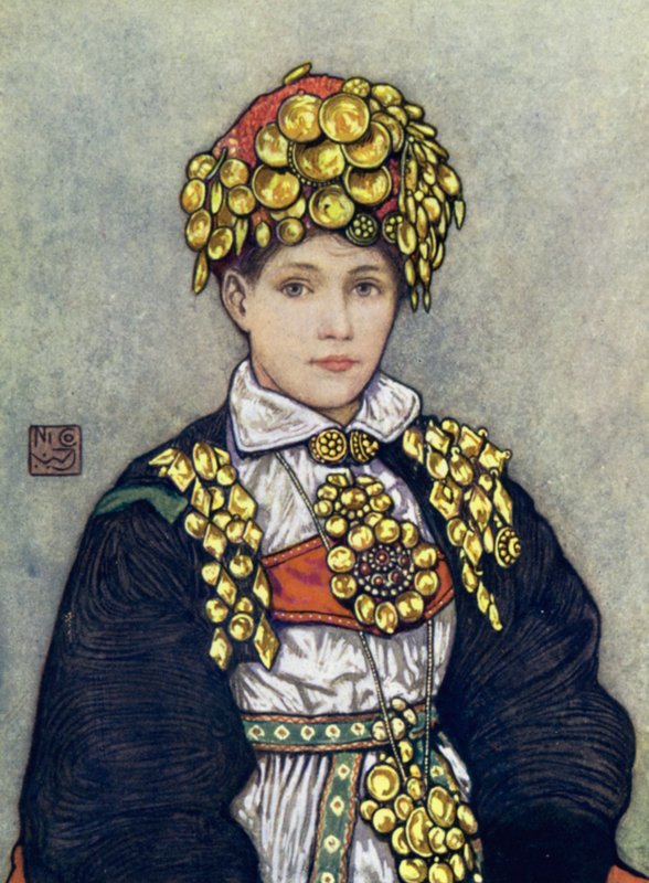 Norvège : Mariée de Saetersdalen (lithographie en couleur) - Nico Jungman