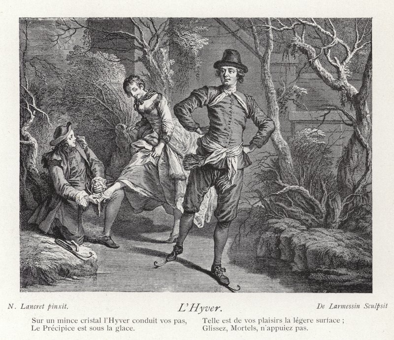 Hiver, représentant un groupe de personnes patinant sur glace - Nicolas Lancret