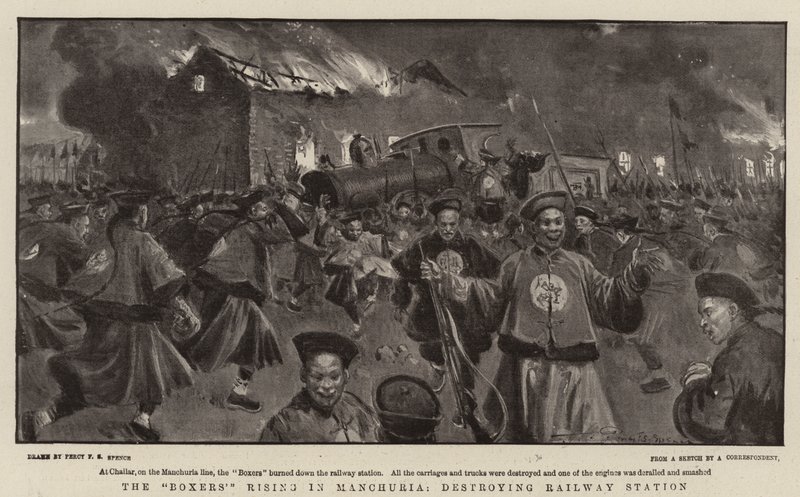 La révolte des boxeurs en Mandchourie, destruction de la gare - Percy F.S. Spence