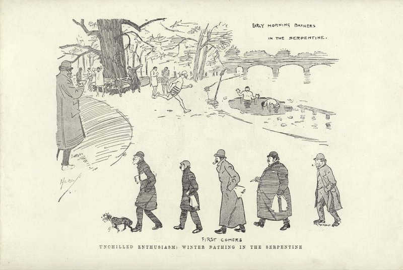 Enthousiasme non refroidi, baignade hivernale dans la Serpentine - Phil May