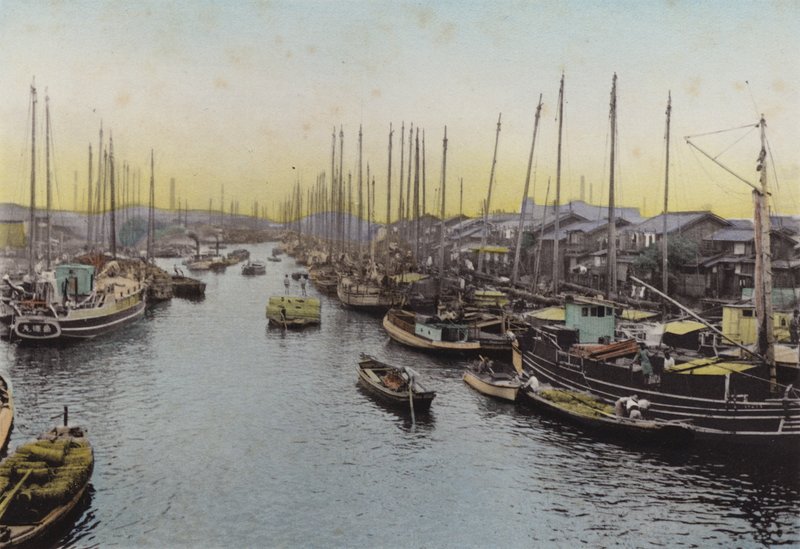Japon, vers 1912 : Rivière Ajikawa, Osaka (photo) - Photographer Japanese