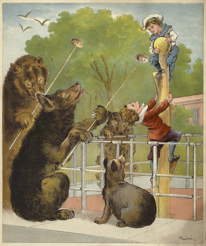 Ours attaquant des garçons (chromolitho) - Richard Andre