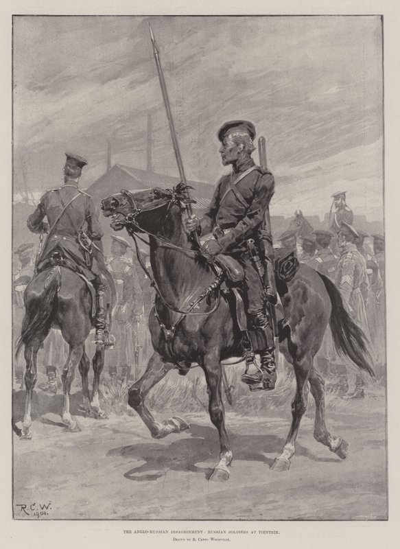 Le désaccord anglo-russe, soldats russes à Tientsin - Richard Caton Woodville junior