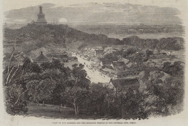Vue des jardins et du temple bouddhiste dans la Cité Impériale, Pékin - Richard Principal Leitch