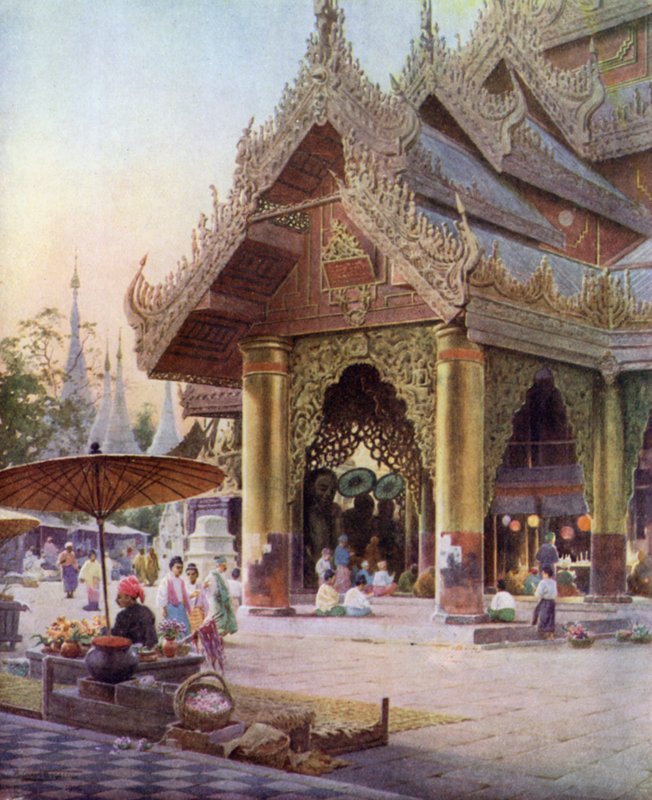 Sanctuaire sur la plateforme de la pagode Shwedagon, Rangoon, Birmanie 1905 - Robert George Talbot Kelly