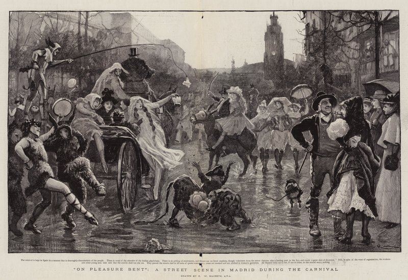 Sur le plaisir, une scène de rue à Madrid pendant le carnaval - Robert Walker Macbeth