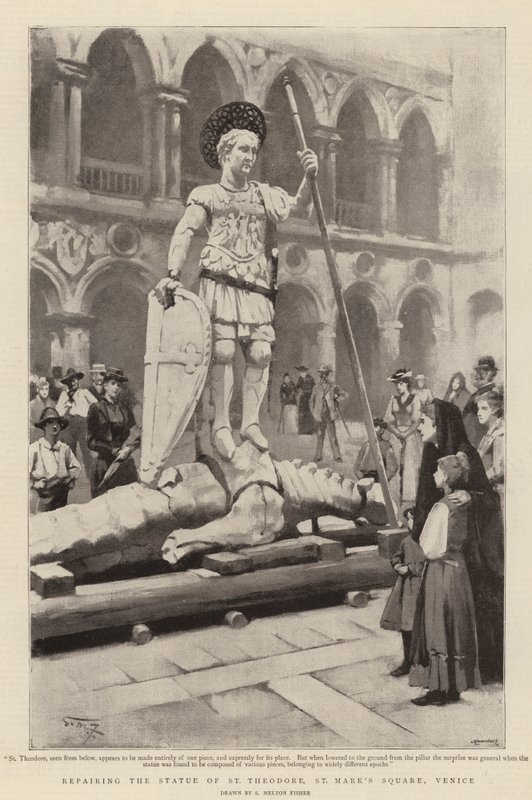 Réparation de la statue de Saint Théodore, place Saint-Marc, Venise - Samuel Melton Fisher