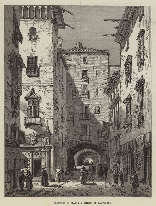 Croquis en Espagne, une rue de Barcelone - Samuel Read