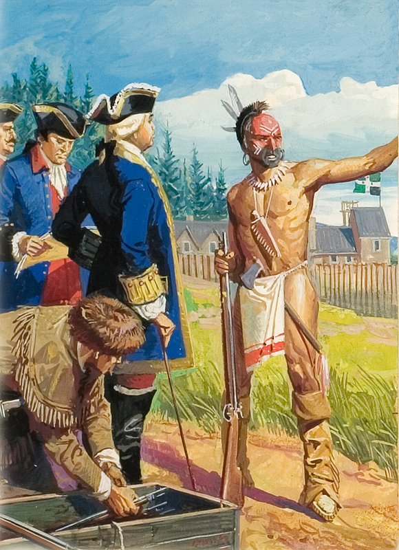 Louis Montcalm en discussion avec les Indiens d