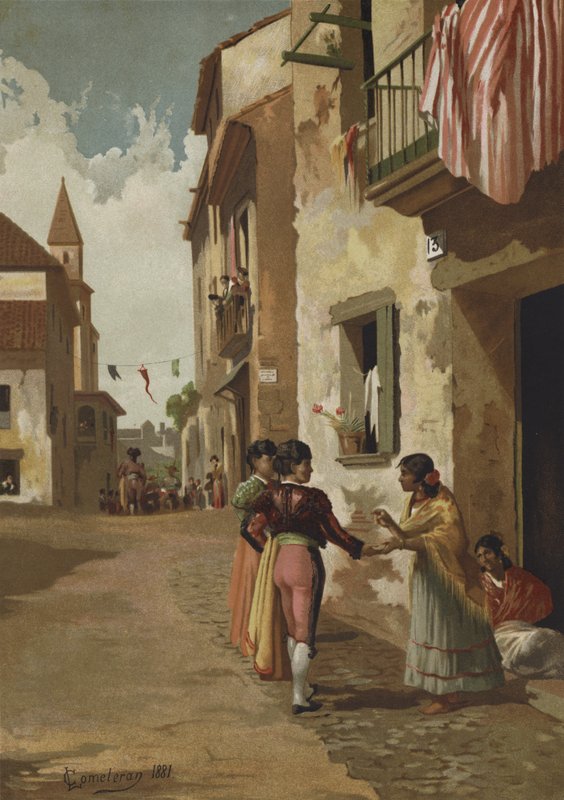 Femme gitane souhaitant bonne chance à un torero - Spanish School