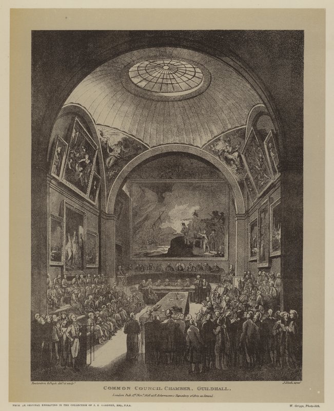 Salle du Conseil Commun, Guildhall, Ville de Londres, 1808 - T. and Pugin Rowlandson