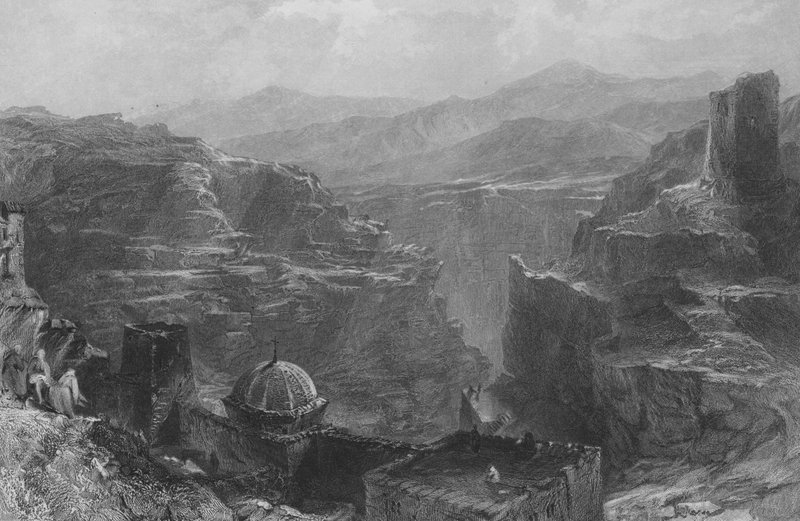 Le monastère de Santa Saba, dans le désert de Ziph, près de Jérusalem - Thomas Allom