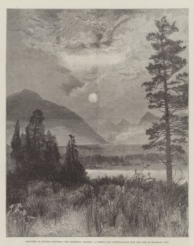 Esquisses en Colombie-Britannique, les vallées de Kootenay, un ancien lieu de camping célèbre, maintenant le site de Kootenay City - Thomas Moran