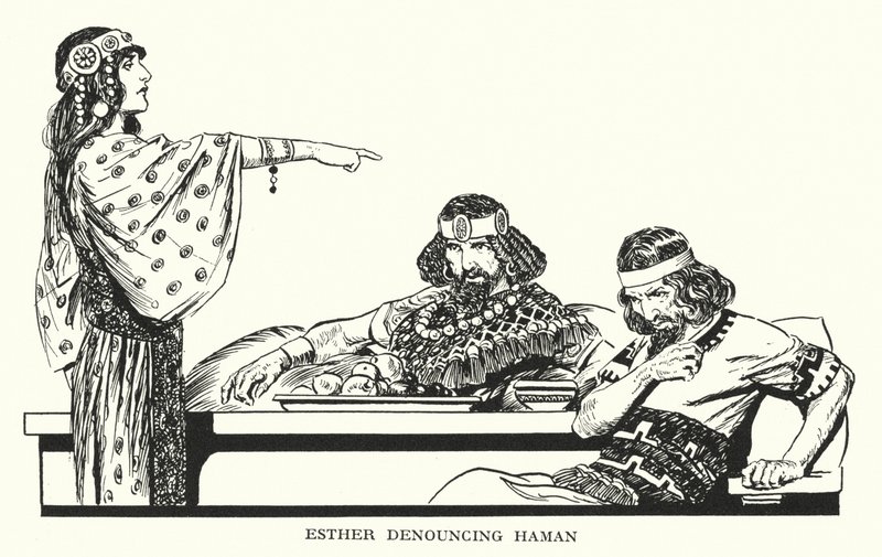 Esther dénonçant Haman (litho) - Thomas Heath Robinson