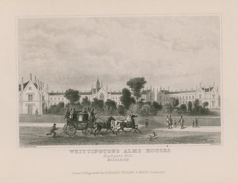 Vue générale des maisons de charité de Whittington - Thomas Hosmer Shepherd