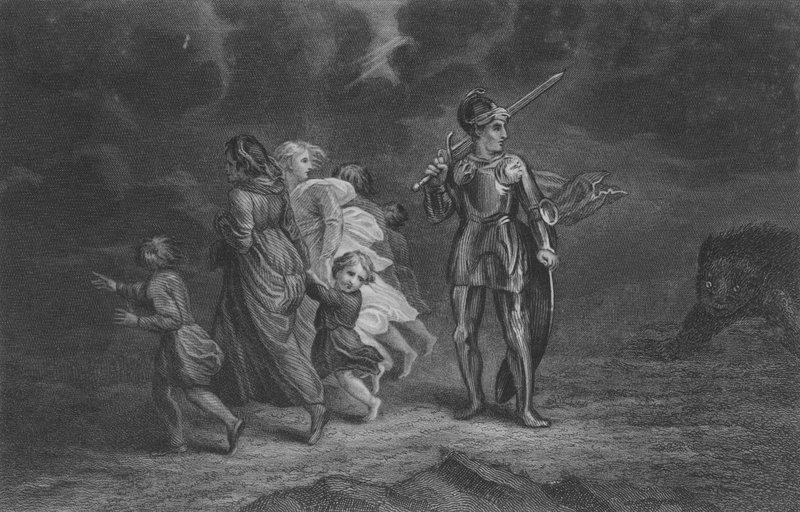 Grand-cœur se tient prêt à recevoir le démon - Thomas Stothard