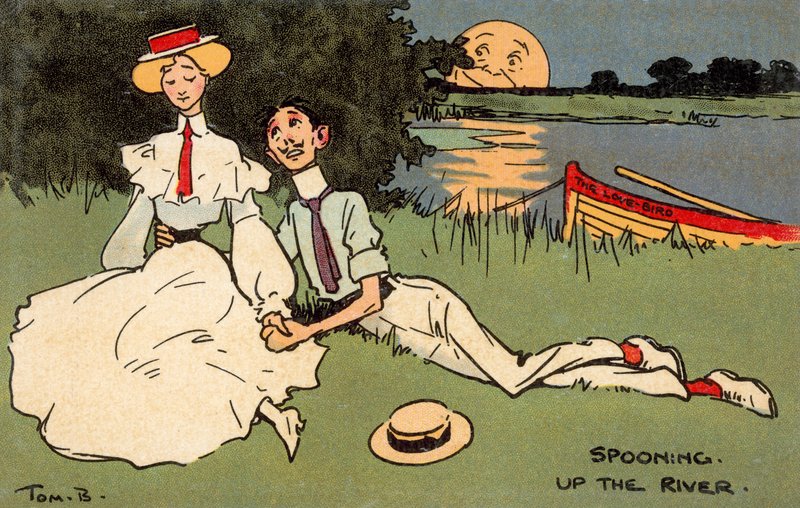 Flirter sur la rivière (chromolitho) - Tom Browne