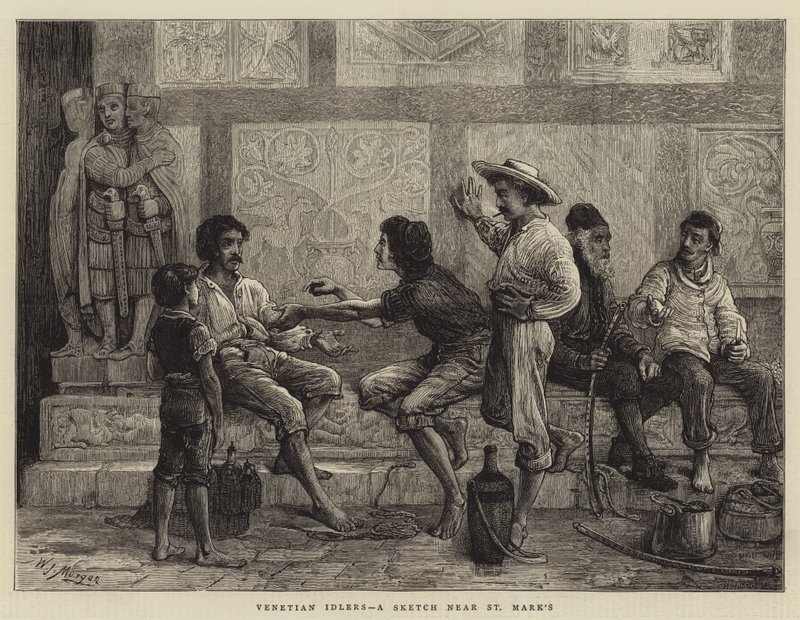 Oisifs vénitiens, une esquisse près de Saint-Marc - Walter Jenks Morgan