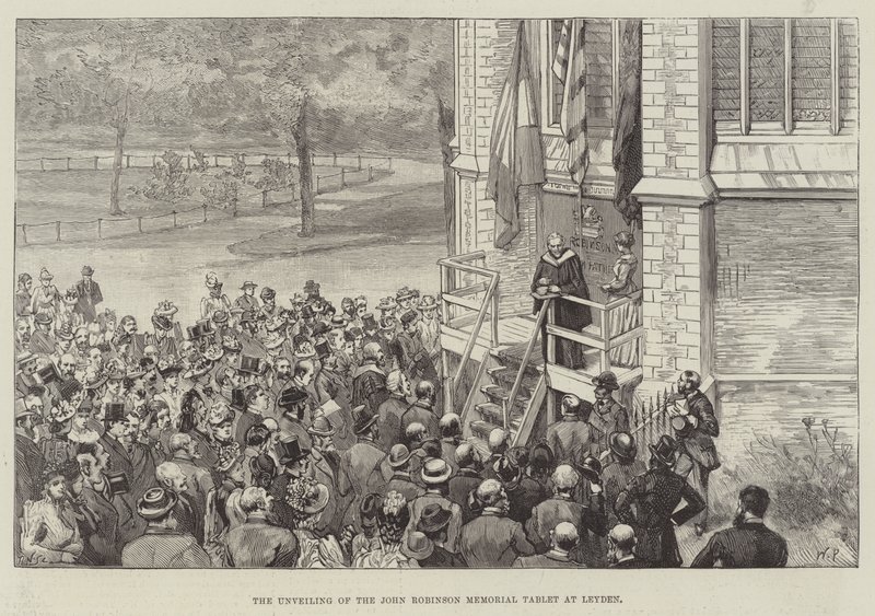 Le dévoilement de la plaque commémorative de John Robinson à Leyden - Walter Paget