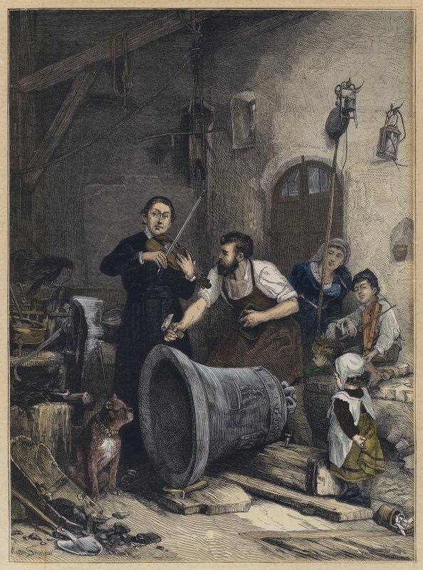 Le Tonnage de la Cloche (gravure en couleur) - Walter Shirlaw
