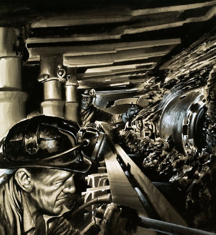 Exploitation du charbon (gouache sur papier) - Wilf (20th century) Hardy