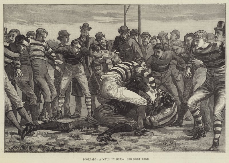 Football, une mêlée en but - William Barnes Wollen