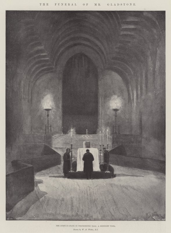 Les funérailles de M. Gladstone, la mise en bière dans Westminster Hall, une veillée de minuit - William Barnes Wollen