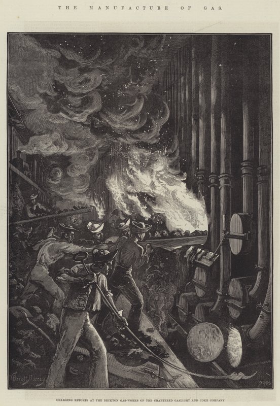 La Fabrication du Gaz, chargement des Retorts aux Usines à Gaz de Beckton de la Chartered Gaslight and Coke Company - William Bazett Murray