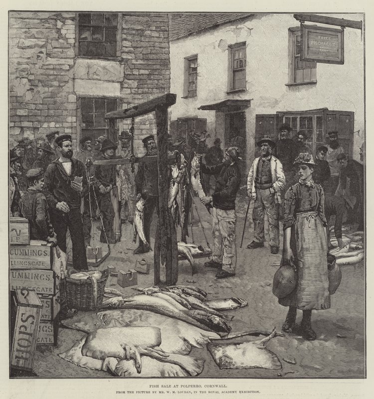 Vente de poissons à Polperro, Cornouailles - William Mouat Loudan